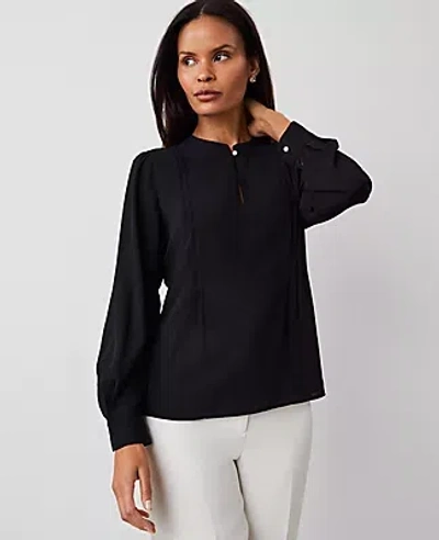 Ann Taylor Mixed Media Bib Front Top In Black