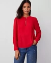 Ann Taylor Mixed Media Bib Front Top In Iconic Red