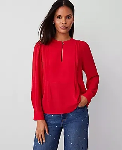 Ann Taylor Mixed Media Bib Front Top In Iconic Red