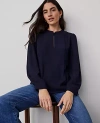 Ann Taylor Mixed Media Bib Front Top In Night Sky