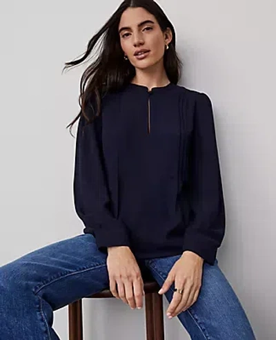 Ann Taylor Mixed Media Bib Front Top In Night Sky