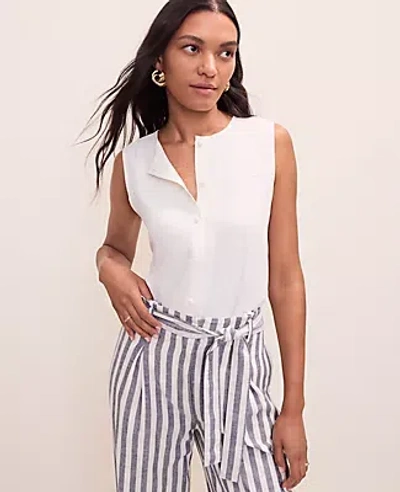 Ann Taylor Mixed Media Button Down Top In White