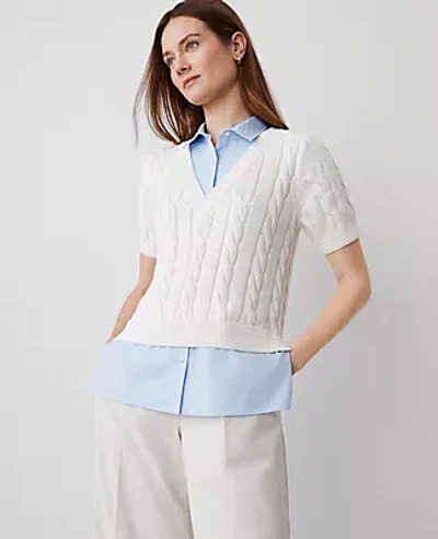 Ann Taylor Mixed Media Cable Sweater In Larimar Blue