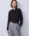 Ann Taylor Mixed Media Cowl Neck Blouse In Black