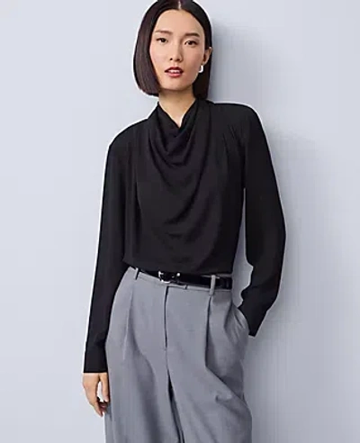 Ann Taylor Mixed Media Cowl Neck Blouse In Black