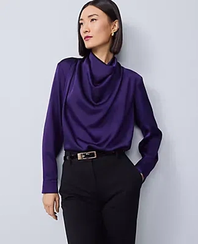 Ann Taylor Mixed Media Cowl Neck Blouse In Purple
