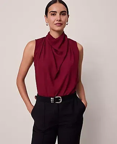Ann Taylor Mixed Media Cowl Neck Blouse In Red