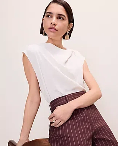 Ann Taylor Mixed Media Cowl Neck Top In White