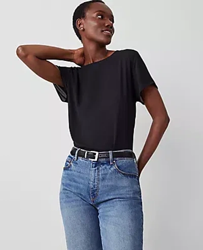 Ann Taylor Mixed Media Crew Neck Tee In Black