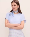 Ann Taylor Mixed Media Crew Neck Tee In Blue