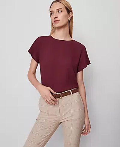 Ann Taylor Mixed Media Crew Neck Tee In Burgundy