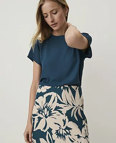 Ann Taylor Mixed Media Crew Neck Tee In Blue