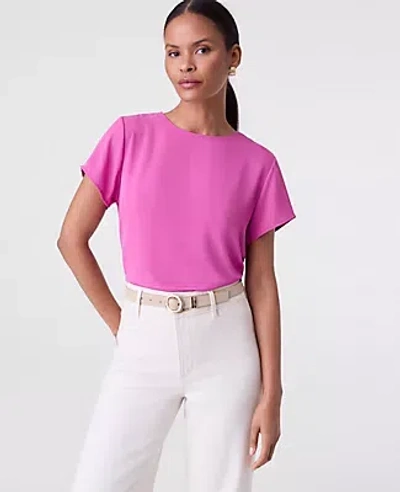 Ann Taylor Mixed Media Crew Neck Tee In Purple