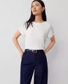 Ann Taylor Mixed Media Crew Neck Tee In Winter White