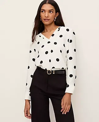 Ann Taylor Mixed Media Dotted Top In White