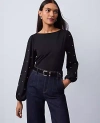 Ann Taylor Mixed Media Embellished-sleeve Top In Black
