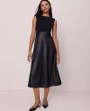 Ann Taylor Mixed Media Flare Midi Dress In Black