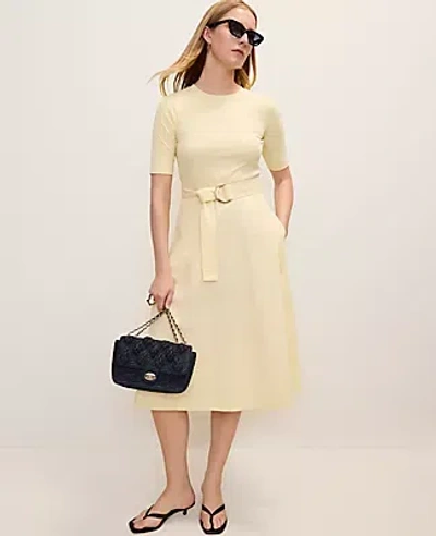 Ann Taylor Mixed Media Flare Midi Dress In Yellow