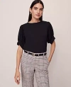 Ann Taylor Mixed Media Gathered Sleeve Top In Black