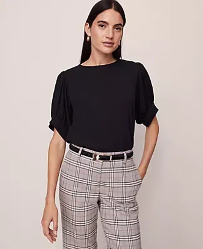 Ann Taylor Mixed Media Gathered Sleeve Top In Black