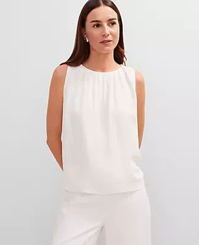 Ann Taylor Mixed Media Gathered Sleeveless Top In White