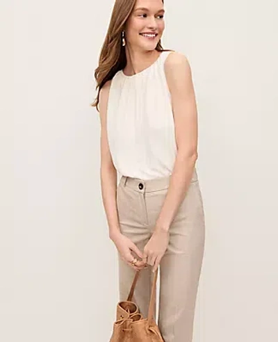 Ann Taylor Mixed Media Gathered Sleeveless Top In White
