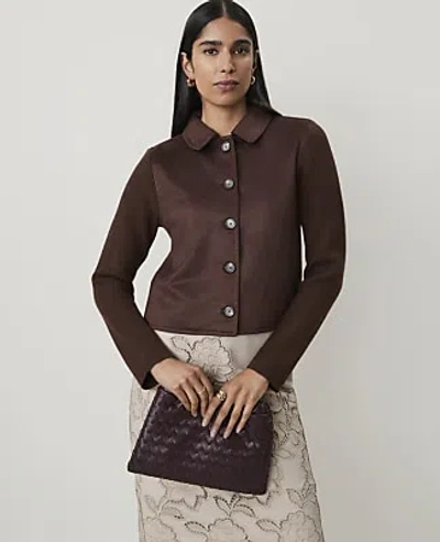 Ann Taylor Mixed Media Jacket In Dark Brown