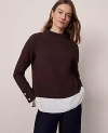 Ann Taylor Mixed Media Mock Neck Top In Brown