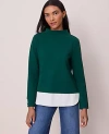 Ann Taylor Mixed Media Mock Neck Top In Green