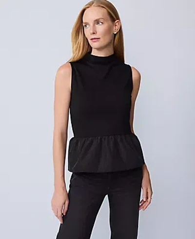 Ann Taylor Mixed Media Peplum Top In Black