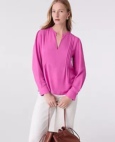 Ann Taylor Mixed Media Pintuck Top In Purple