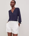 Ann Taylor Mixed Media Pleat Front Top In Black