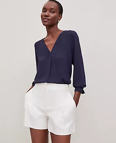 Ann Taylor Mixed Media Pleat Front Top In Black