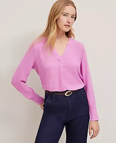 Ann Taylor Mixed Media Pleat Front Top In Purple
