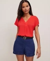 Ann Taylor Petite Mixed Media Pleat Front Top