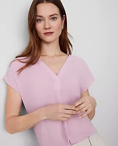 Ann Taylor Mixed Media Pleat Front Top In Clean Lilac