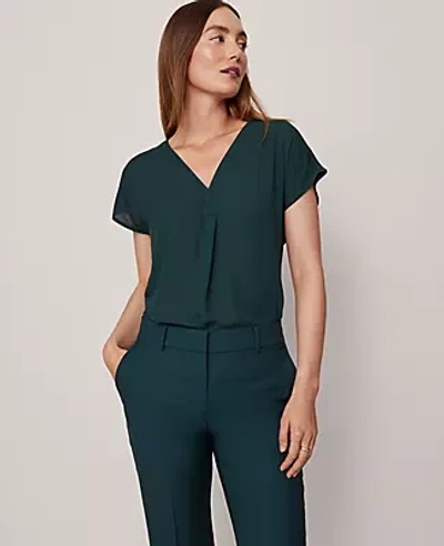 Ann Taylor Mixed Media Pleat Front Top In Green
