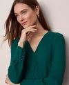 Ann Taylor Mixed Media Pleat Front Top In Green