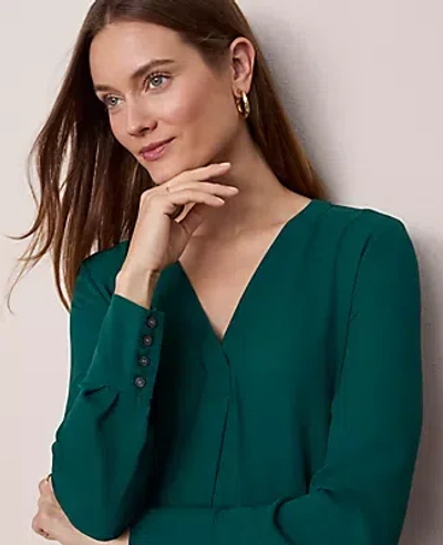 Ann Taylor Mixed Media Pleat Front Top In Green