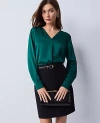 Ann Taylor Mixed Media Pleat Front Top In Green