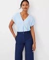 Ann Taylor Mixed Media Pleat Front Top In Perfect Sky