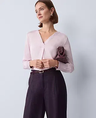 Ann Taylor Mixed Media Pleat Front Top In Pink
