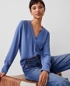 Ann Taylor Mixed Media Pleat Front Top In Precious Sapphire