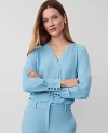 Ann Taylor Mixed Media Pleat Front Top In Pristine Aqua