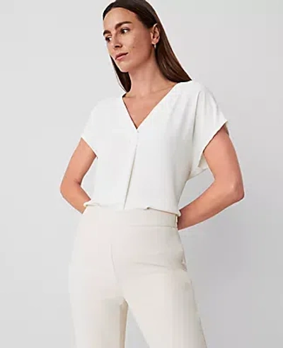 Ann Taylor Mixed Media Pleat Front Top In Winter White