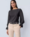 Ann Taylor Mixed Media Pleated Sleeve Top In Black