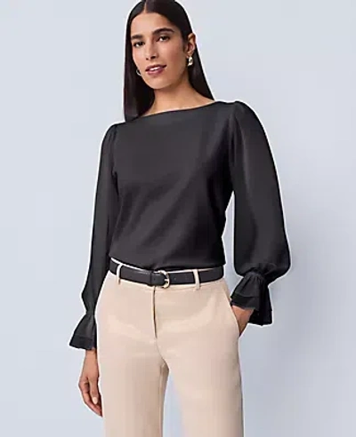 Ann Taylor Mixed Media Pleated Sleeve Top In Black