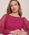 Ann Taylor Petite Chiffon Sleeve Boatneck Top In Brown