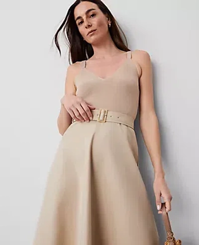 Ann Taylor Mixed Media Sweater Dress In Toasted Oat