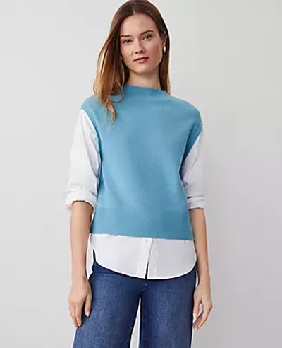 Ann Taylor Mixed Media Sweater In Pristine Aqua